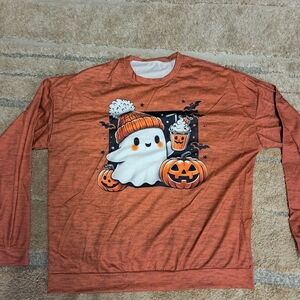 Plus Size Orange Halloween Ghost Sweater